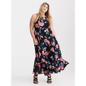 Torrid 16 xl Floral Print Georgette High Neck Maxi Dress formal occasion wedding